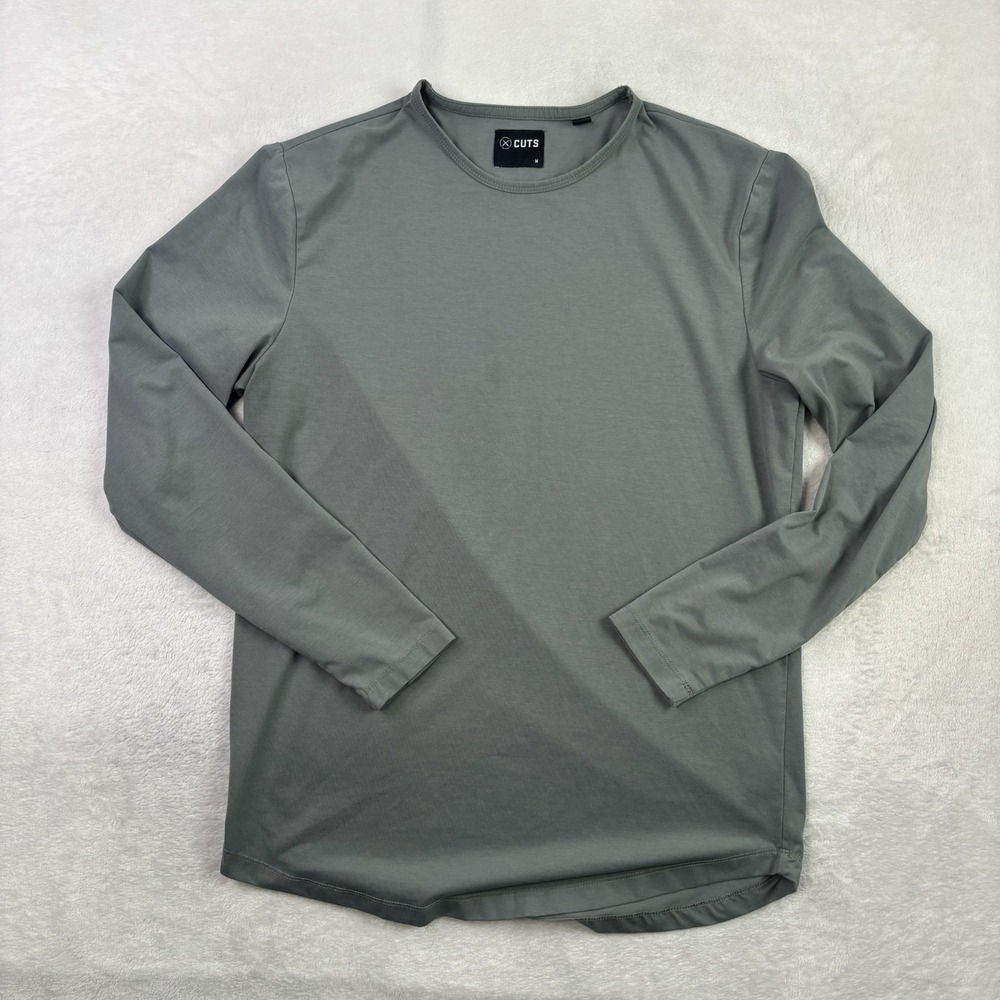 Cuts Grey Long Sleeve Activewear Athletic Shirt Men's Medium